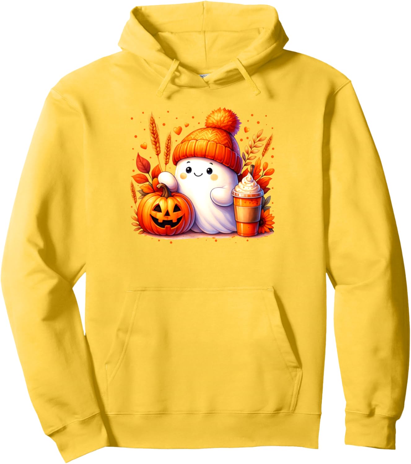 Cute Fall Ghost Pumpkin Coffee Halloween Thanksgiving Pullover Hoodie
