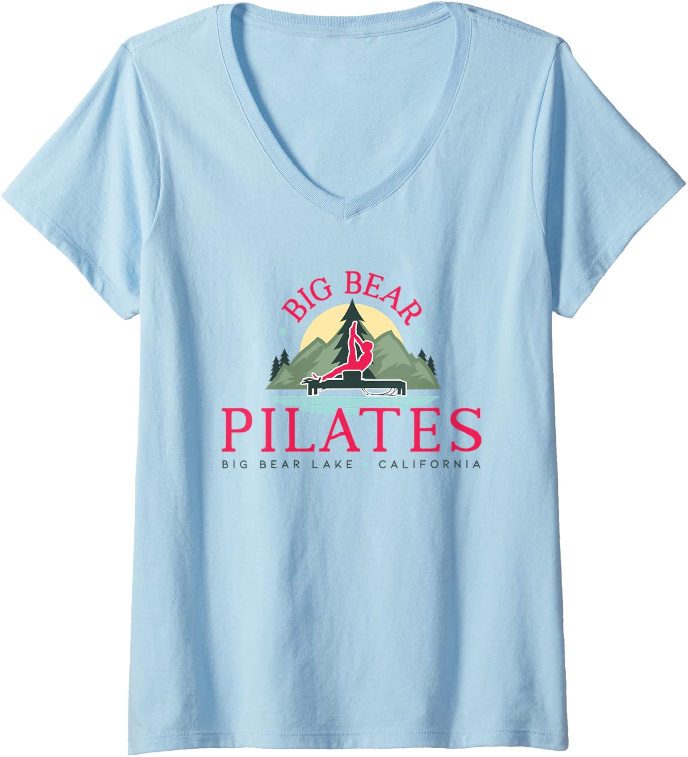 Womens Big Bear Pilates cute, fun, mountains, nature V Neck