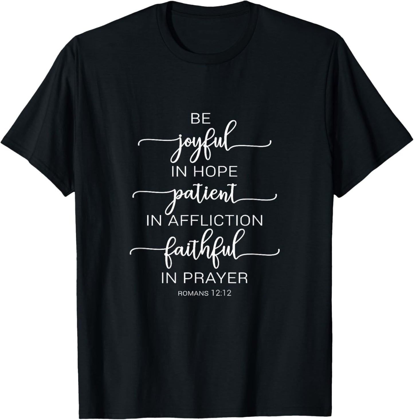 Bible Verse Romans 12:12 Be Joyful in Hope Quote on Black