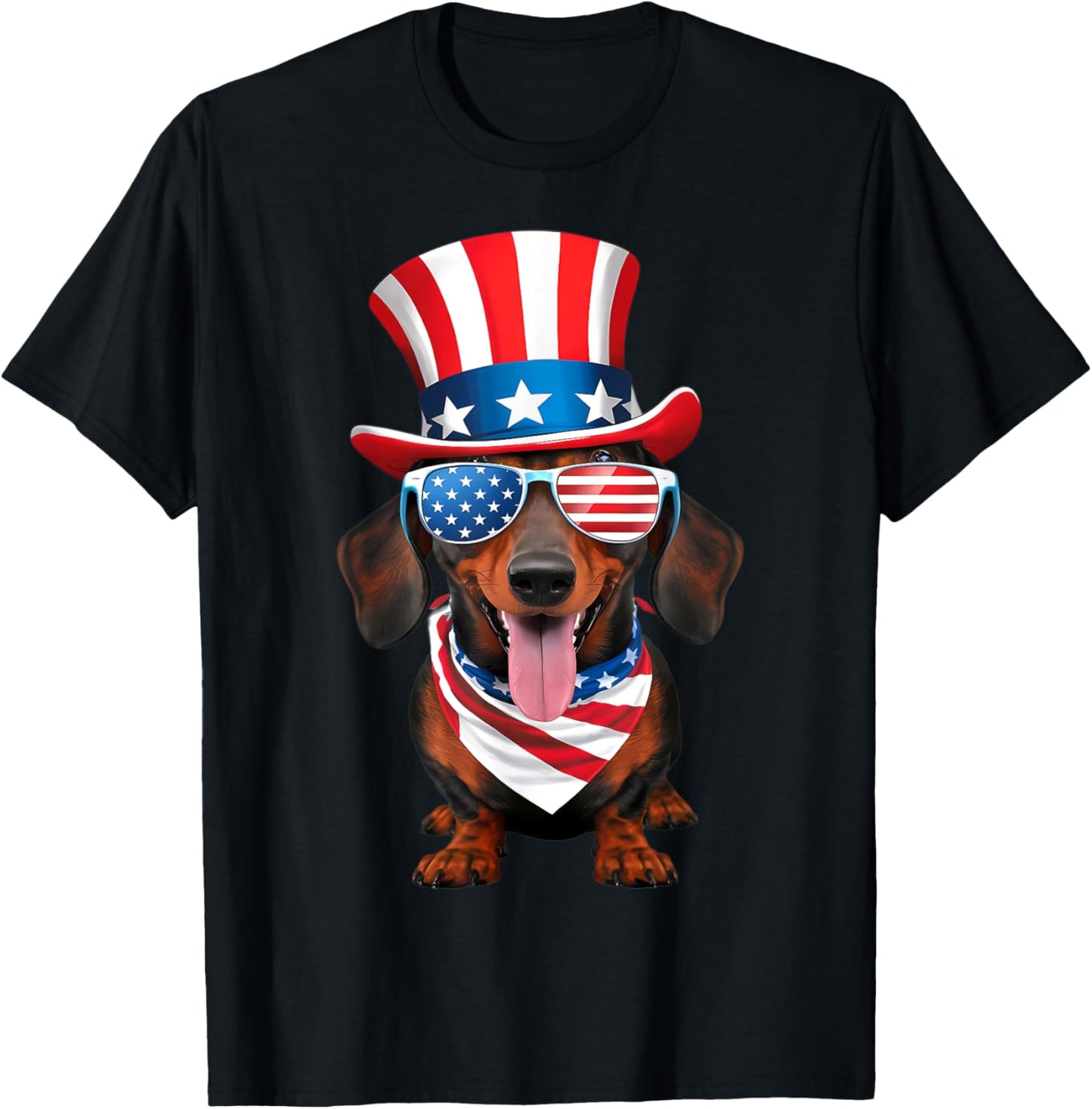 Dachshund Dog American Flag Glasses Hat 4th of July