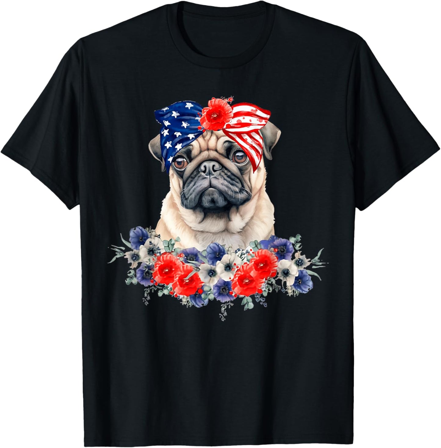 Pug Dog Bandana American Flag 4th Of July Women Kids Men