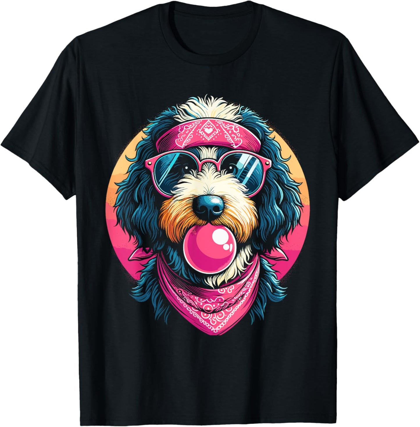 Funny Bernedoodle Dog Lover Bandana Glasses Bubble Gum Art Men Women Kids
