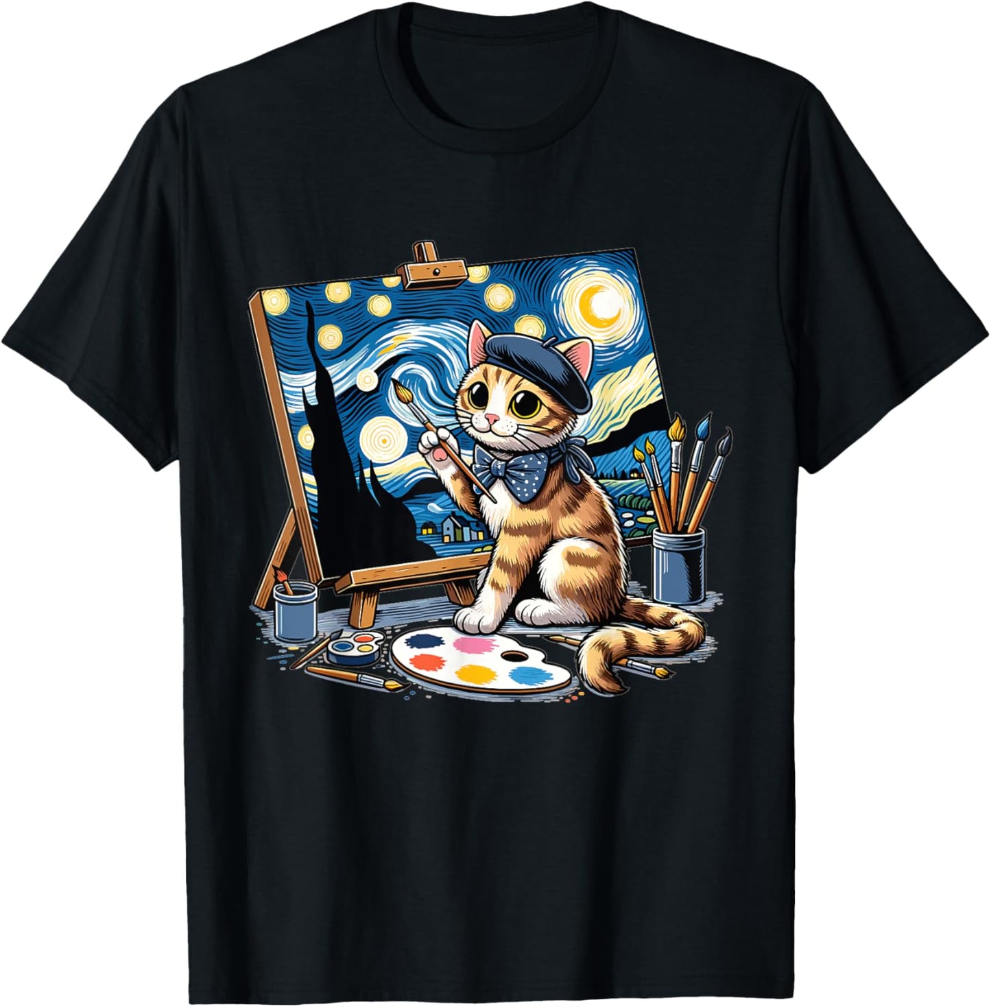 Funny Cute Cat Drawing Starry Night Painting Art For Artist