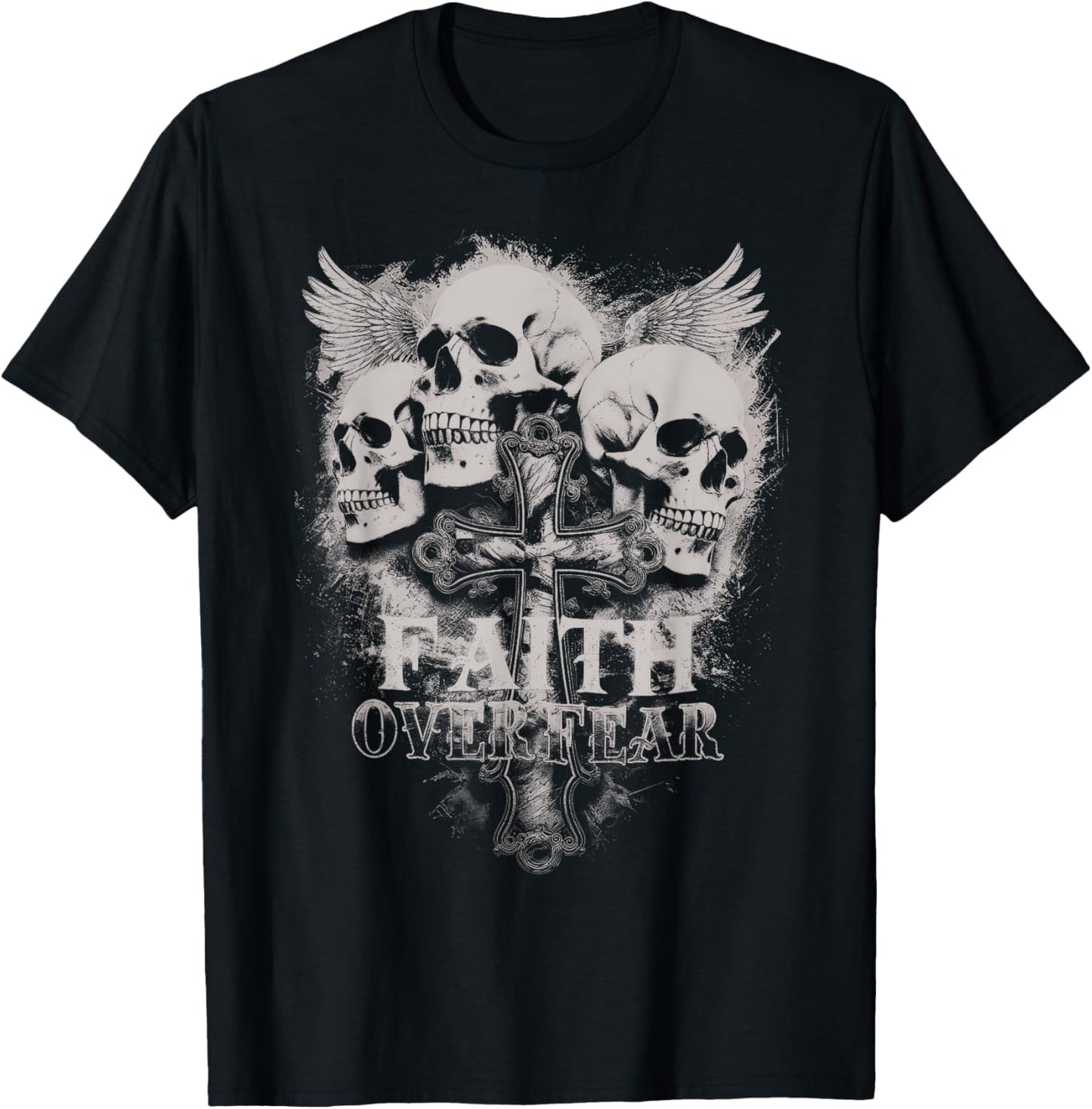 Faith Over Fear Emo Shirt Gothic Skull Men\u2019s Christian