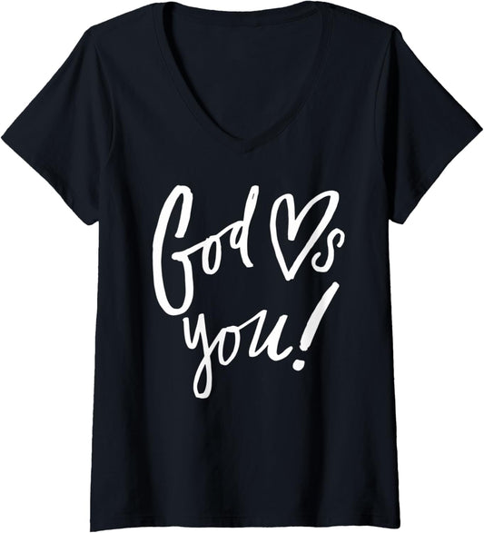 Womens God Loves You   Christian Clothing V Neck