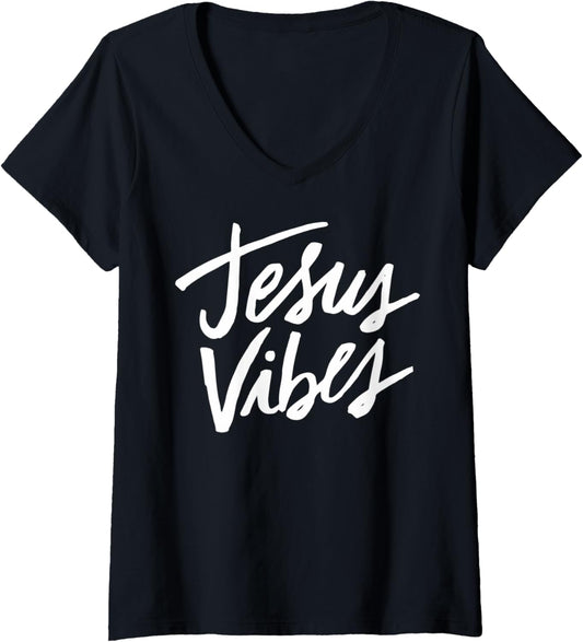 Womens Jesus Vibes   Christian Clothing V Neck