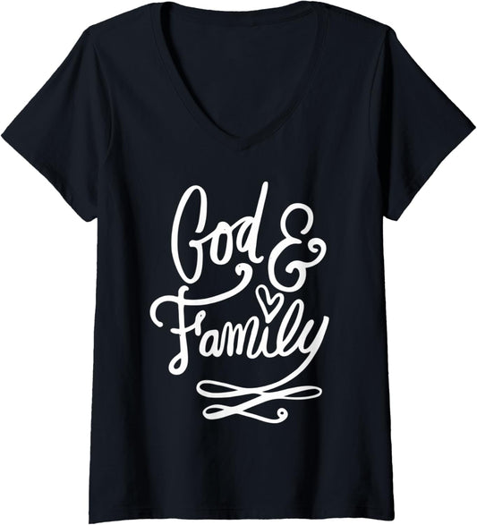Womens God and Family   Christian Clothing V Neck