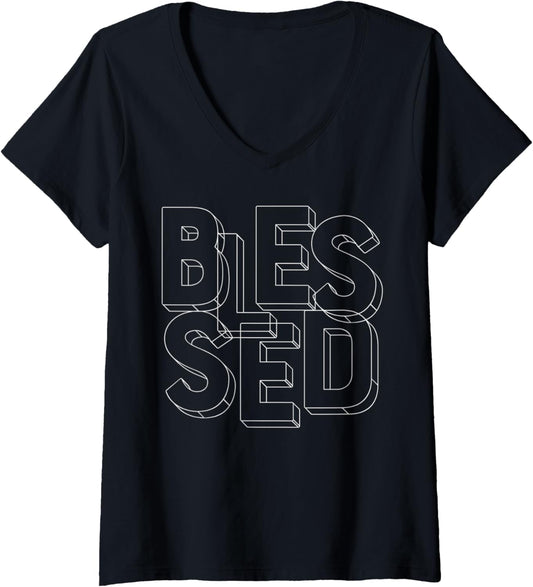 Womens Blessed   Christian Clothing V Neck