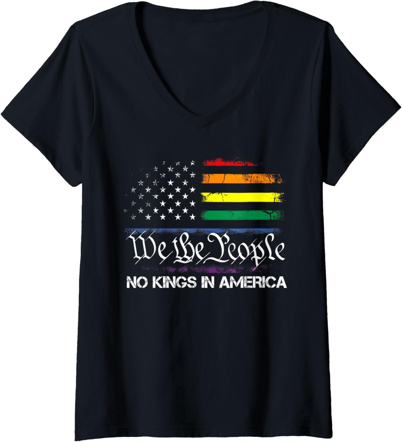 Womens No Kings In America We The People Political Flag Men Women V Neck
