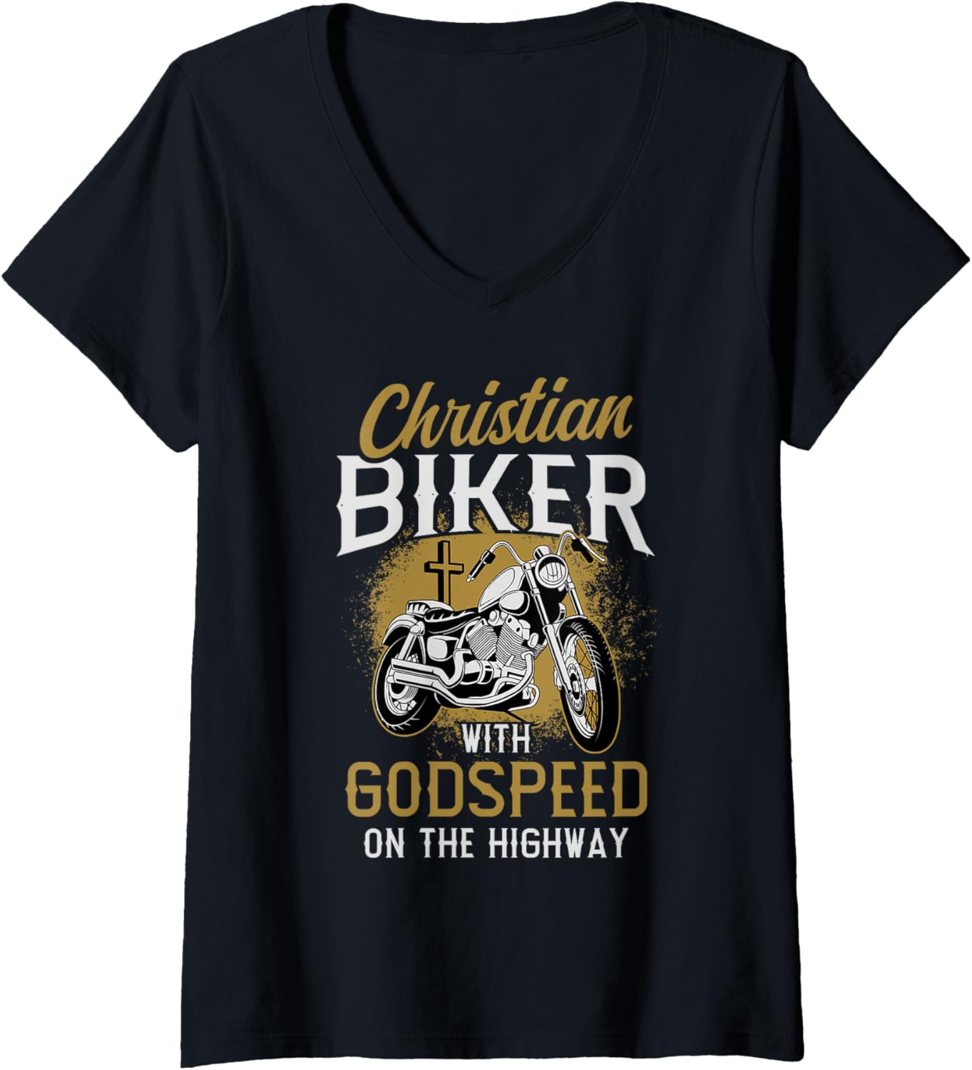 Womens With Godspeed On The Highway Motorcycle Christian Biker V Neck