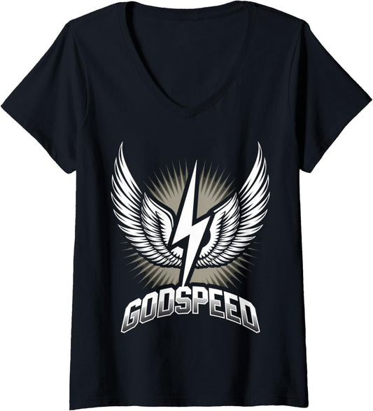 Womens Godspeed Wings Power Lightning Energy V Neck