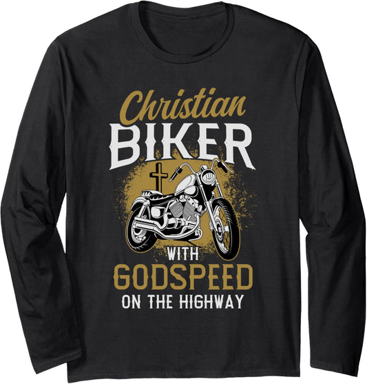With Godspeed On The Highway Motorcycle Christian Biker Long Sleeve