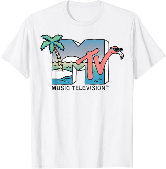 MTV Beach Island Flamingo Logo Vintage Graphic T Shirt