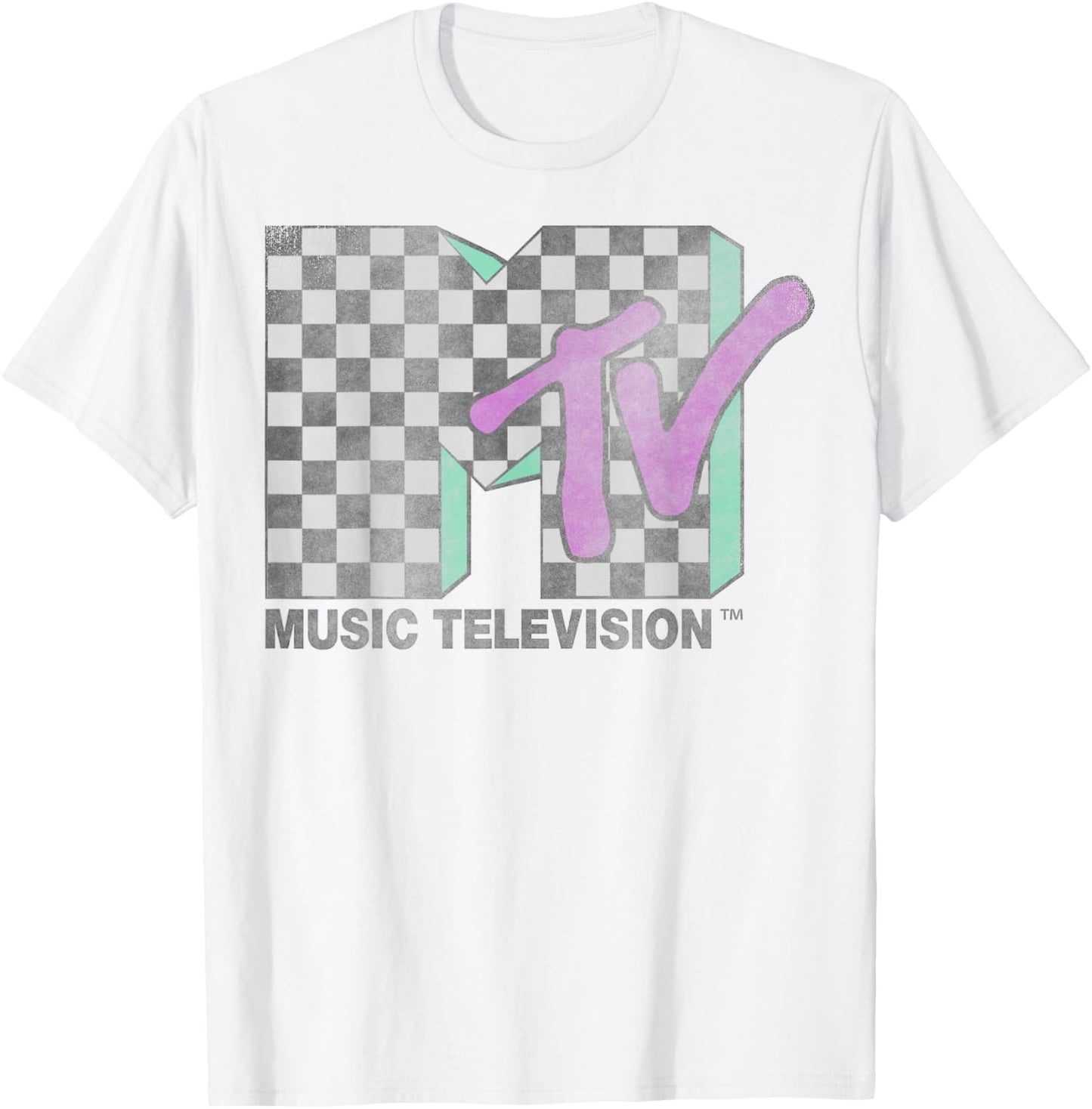 MTV Checkered Distressed Retro Logo Short Sleeve