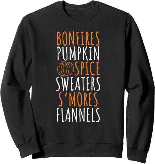 Bonfires Pumpkin Spice Sweaters Smores Flannels Cute Fall Sweatshirt