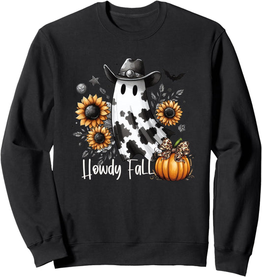 Cute Howdy Fall Cow Ghost Sunflower Top For Cowgirl Women Sweatshirt
