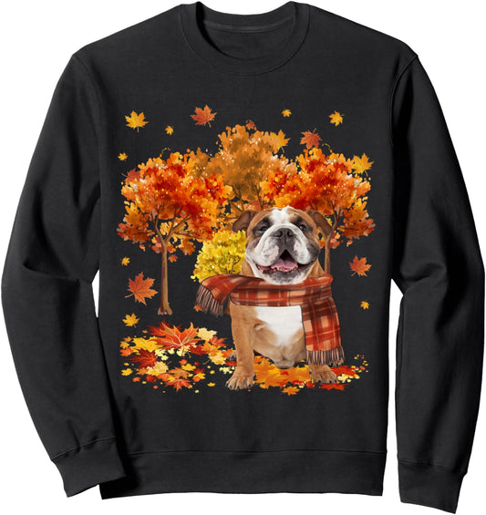 It's Fall Y'all Cute English Bulldog Autumn Tree Fall Leaves Sweatshirt