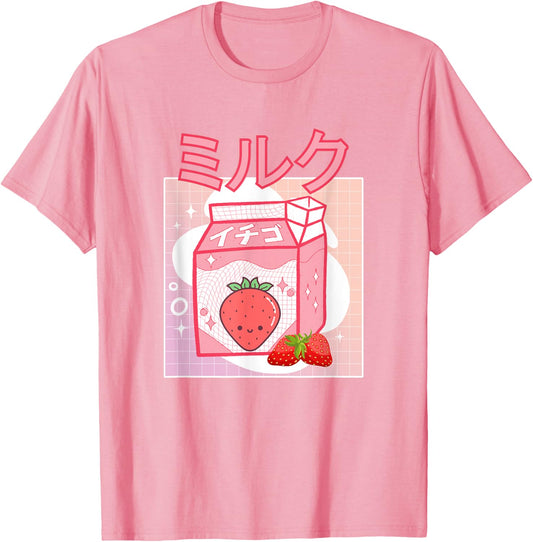 Cute Pink Strawberry Milk Japanese Kawaii Retro 90s Anime