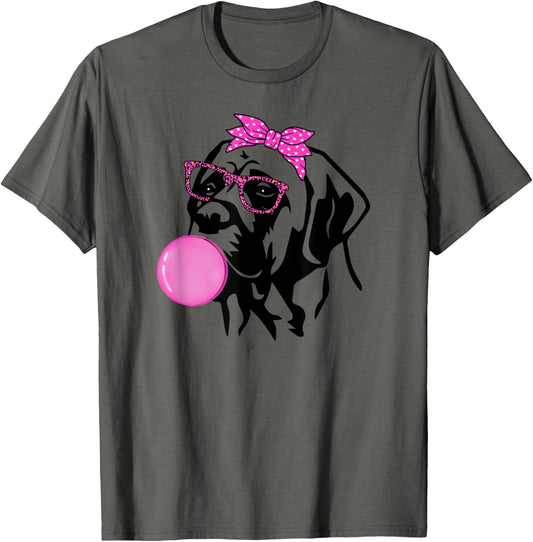 English Mastiff dog with bubble gum bandana glasses
