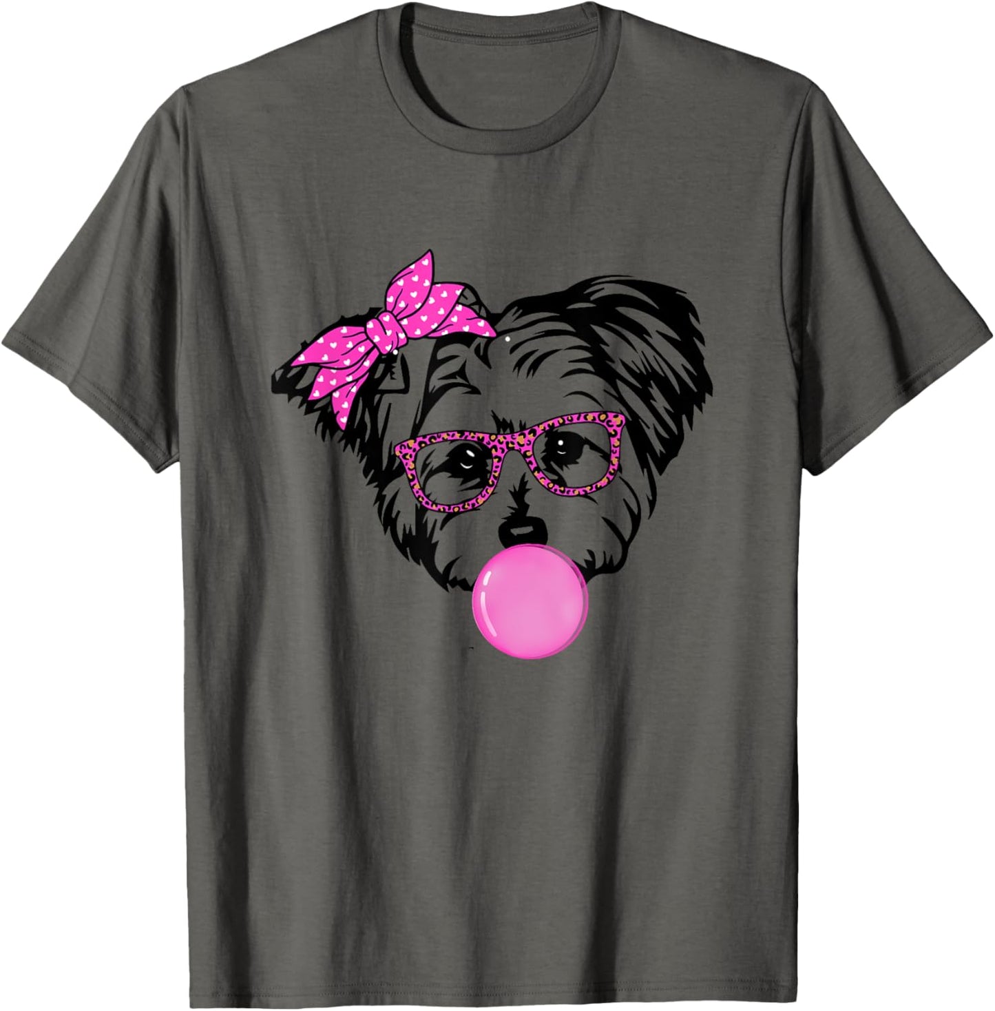 Morkie dog Mom with bubble gum bandana glasses