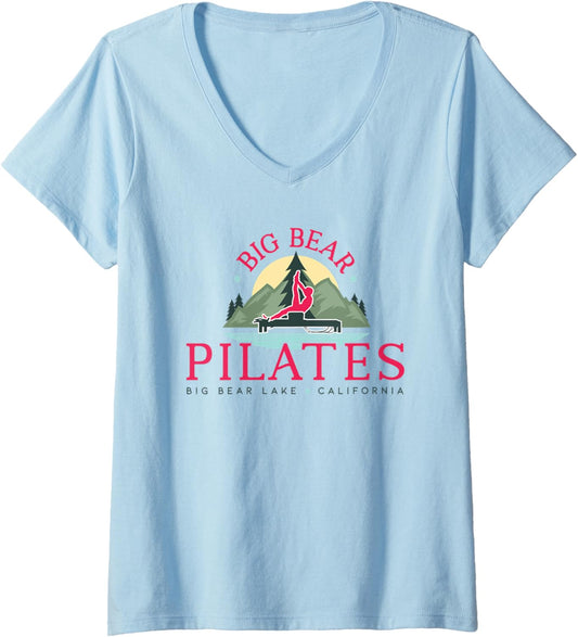 Womens Big Bear Pilates cute, fun, mountains, nature V Neck