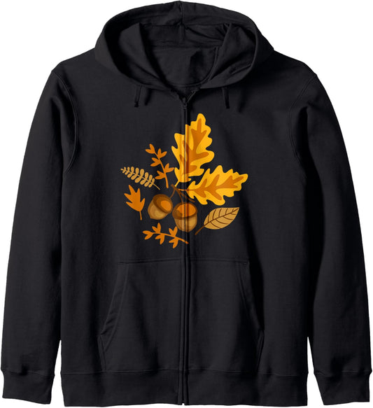 Autumn Leaves and Acorns Fall for Women Halloween Cute Zip Hoodie
