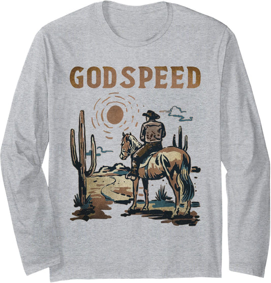 Vintage Cowboy Horseback Western Deserts Classic Godspeed Long Sleeve