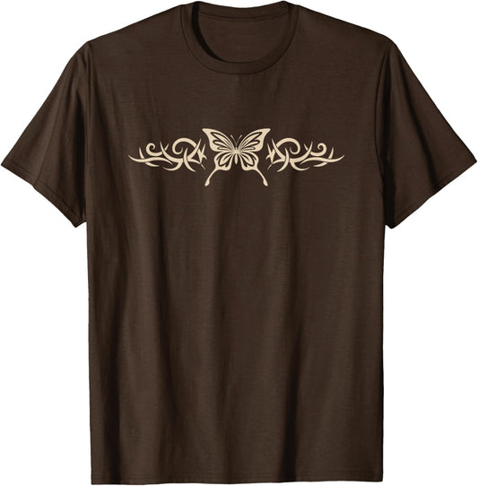 Brown Butterfly Tattoo Fairycore Dark Grunge y2k Aesthetic Short Sleeve