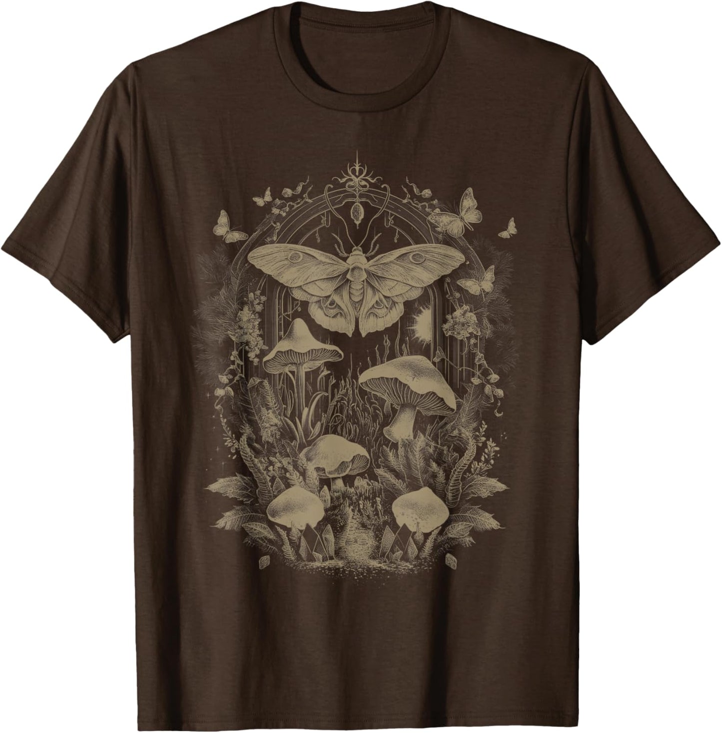 Butterfly Grunge Fairycore Therian Clothing Cute Moth Aesthetic Floral T Shirt for Women & Girls, Unisex Adults & Kids, Brown, Small, Short Sleeve, Classic Fit