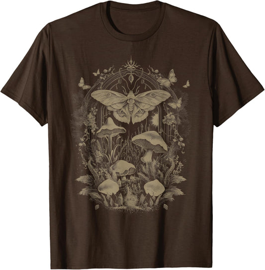 Butterfly Grunge Fairycore Therian Clothing Cute Moth Aesthetic Floral T Shirt for Women & Girls, Unisex Adults & Kids, Brown, Small, Short Sleeve, Classic Fit