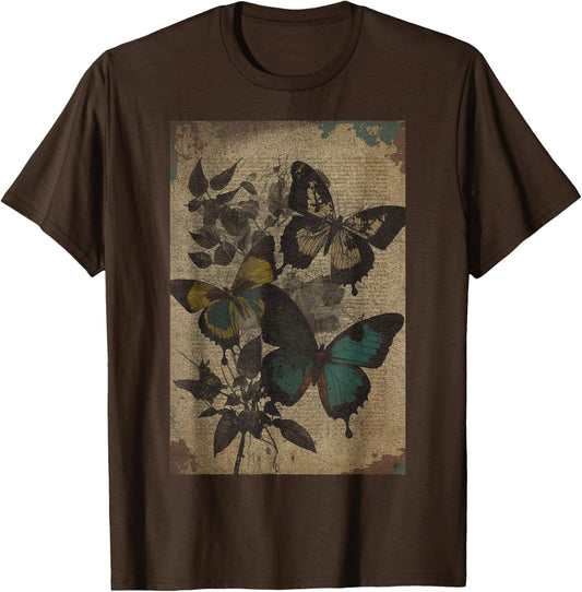 Fairy Grunge Fairycore Aesthetic Cottagecore Goth Butterfly T Shirt   Brown   Unisex Adults   Short Sleeve   Crew Neck   Classic Fit   Graphic T Shirt   Size S