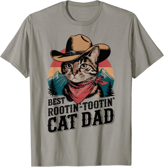 Cat Dad Cat Shirt Funny Fathers Day Cowboy Rootin Tootin