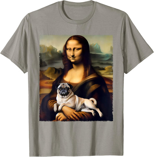 Funny Mona Lisa Holding Pug Portrait Art Painting Dog Lover