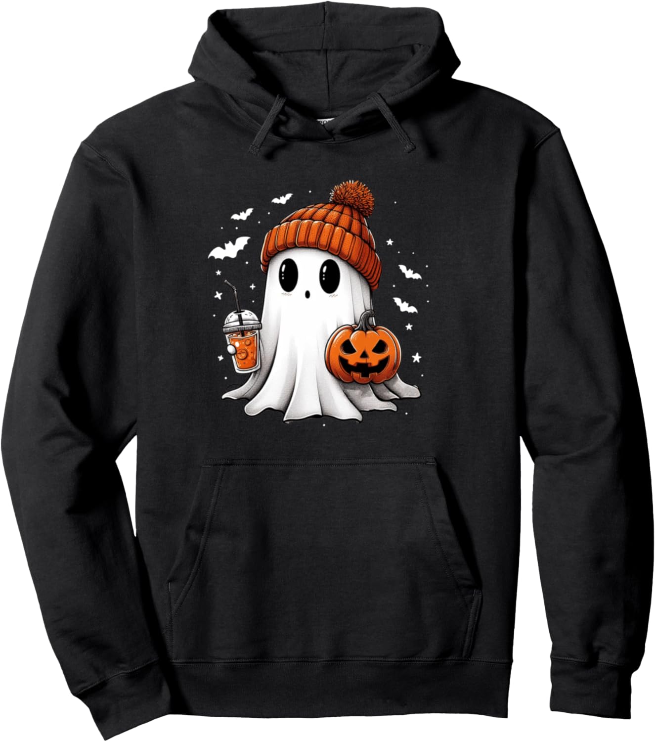Cute Ghost Drinking Coffee Halloween Ghost Ice Coffee Womens Pullover Hoodie