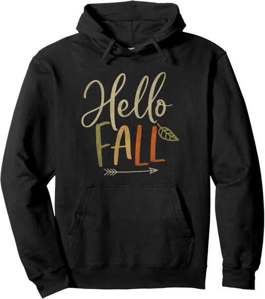 Womens Cute Distressed Hello Fall Autumn Arrow Hoodie