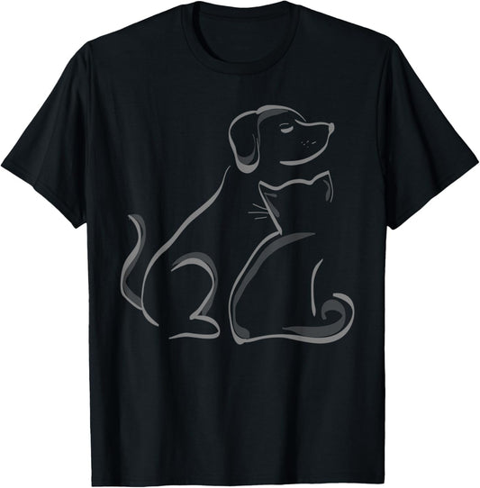A cat and a dog silhoutte friendship t shirt