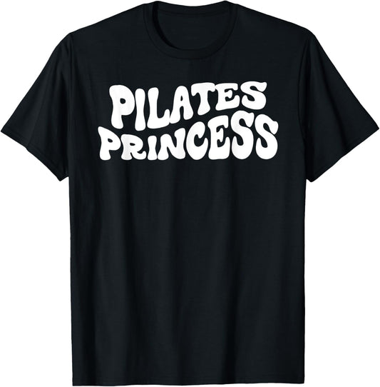 Funny Pilates Princess Retro Groovy T Shirt   Princess Theme, Unisex Adults, Black, Small, Short Sleeve