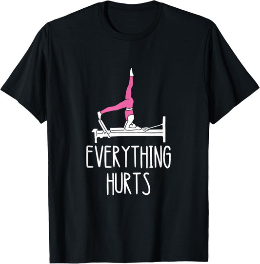 Core Muscles Workout Pilates Exercise Everything Hurts Pilates Workout T Shirt   Black, Small, Unisex, Short Sleeve, Classic Fit, Cotton, Polyester