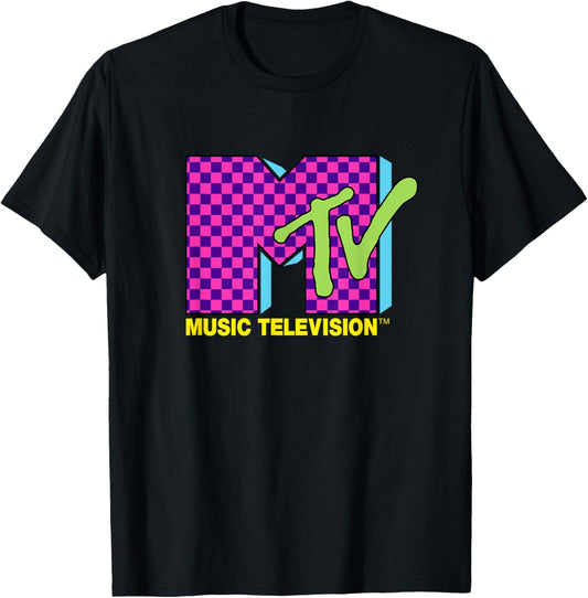 MTV Music Television Retro 80's Neon Pink Checkerboard Logo