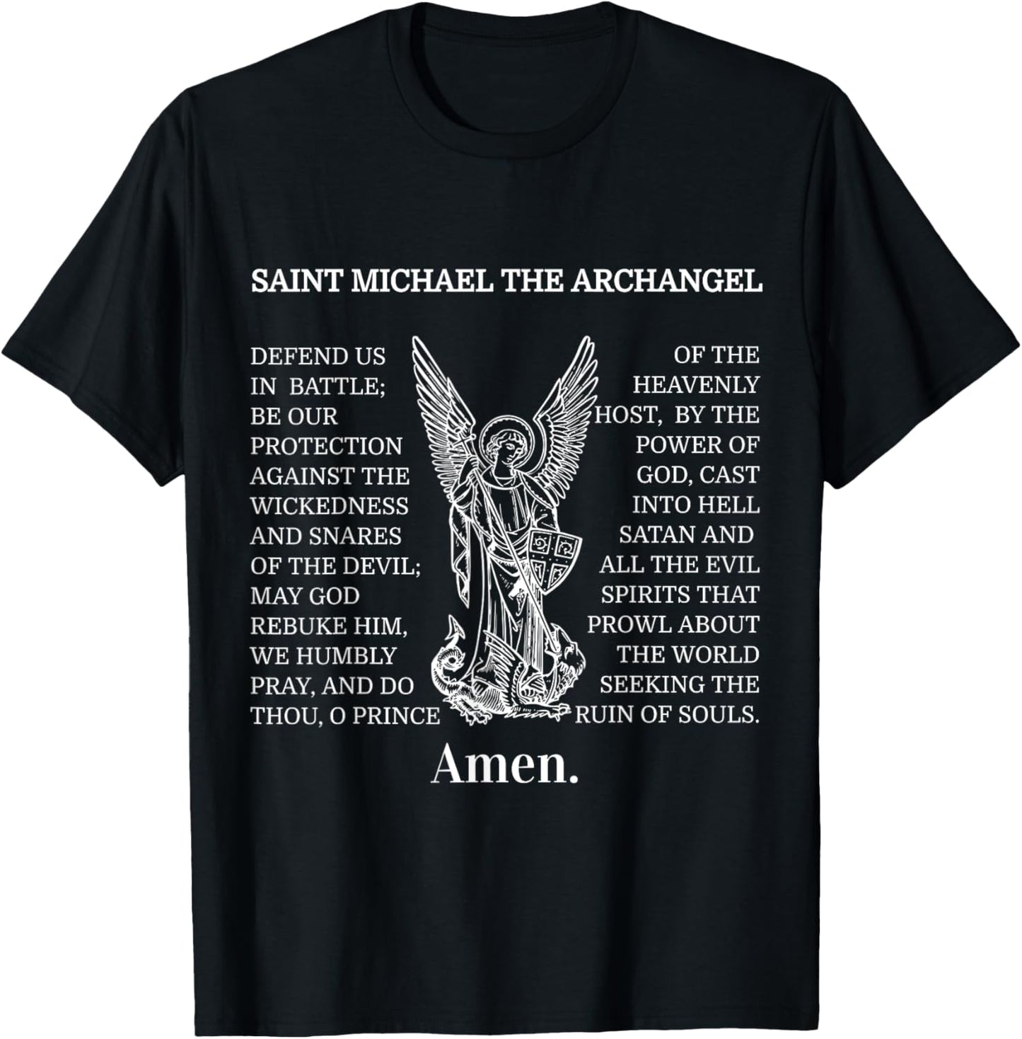 Saint St Michael Prayer T Shirt Catholic Archangel Christian
