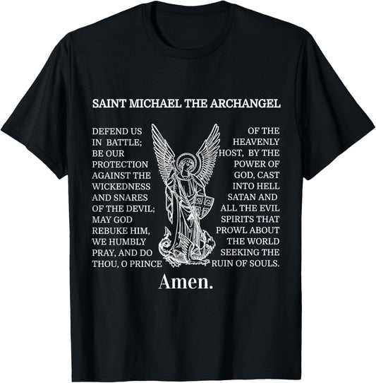 Saint St Michael Prayer T Shirt Catholic Archangel Christian