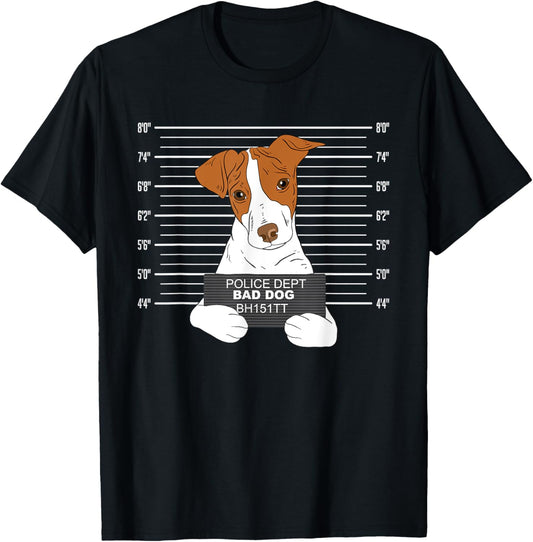 Bad Jack Russell Terrier Mugshot Prisoner Dog Police Dogs T Shirt for Men Women Kids