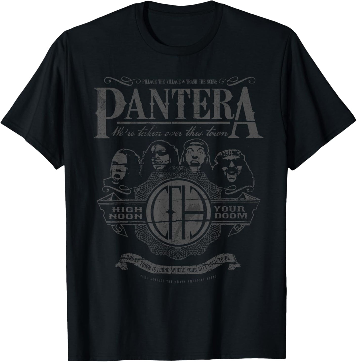 Pantera Official High Noon T-Shirt - Men's Unisex Adults Black Classic Fit Short Sleeve Crew Neck T-Shirt - Small