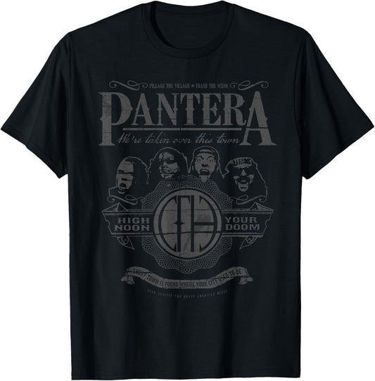 Pantera Official High Noon T-Shirt - Men's Unisex Adults Black Classic Fit Short Sleeve Crew Neck T-Shirt - Small