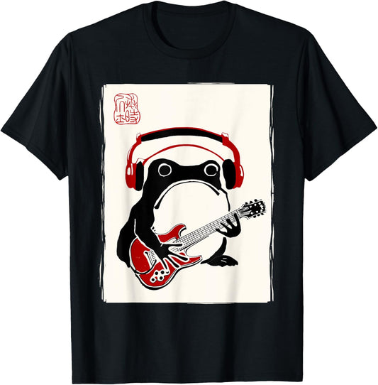 Funny Grumpy Frog Guitar Rock Music Kawaii Japanese