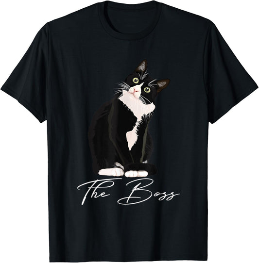 Boss Tuxedo Cat Lovers Funny Tee Shirt for Mom Dad Gift