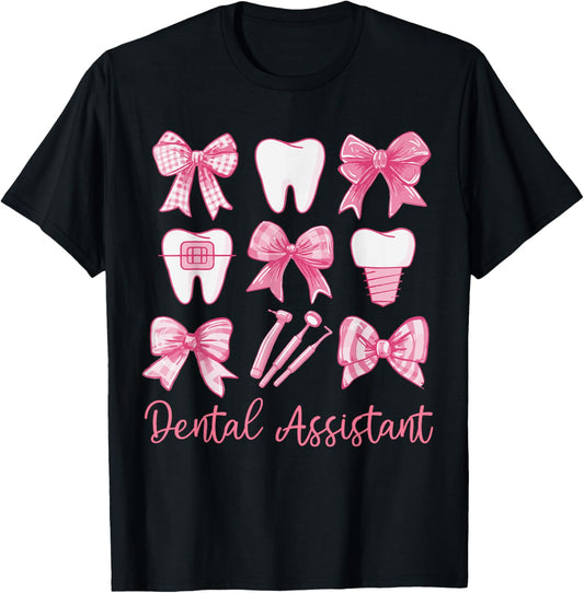 Dental Assistant Shirt Pink Coquette Bow Teeth Dentist Squad
