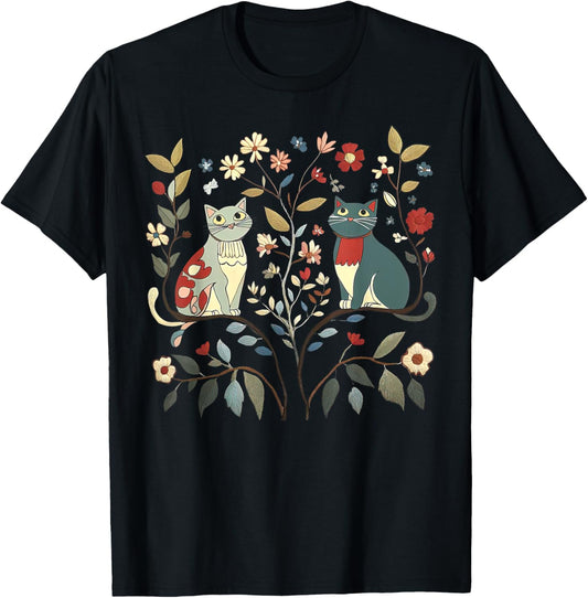 Cottagecore Scandinavian Folk Art Cats And Flowers Cat Mom