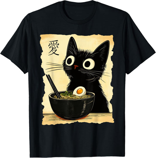 Funny Cat Ramen Graphic Tee Japanese Kawaii Anime Cat