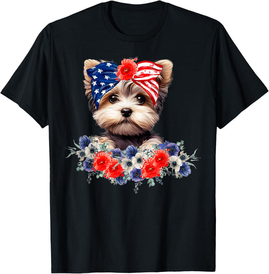 Morkie Dog Bandana American Flag 4th Of July